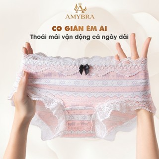 [ BST HÈ ] Quần Lót Nữ AMYBRA Cotton Họa Tiết Cổ Điển, Quần Chip Nữ Phối Ren Mềm Mại L6011