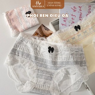 [ BST HÈ ] Quần Lót Nữ AMYBRA Cotton Họa Tiết Cổ Điển, Quần Chip Nữ Phối Ren Mềm Mại L6011