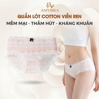 [ BST HÈ ] Quần Lót Nữ AMYBRA Cotton Họa Tiết Cổ Điển, Quần Chip Nữ Phối Ren Mềm Mại L6011