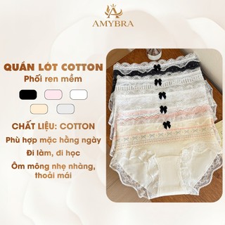 [ BST HÈ ] Quần Lót Nữ AMYBRA Cotton Họa Tiết Cổ Điển, Quần Chip Nữ Phối Ren Mềm Mại L6011