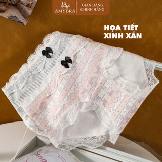 [ BST HÈ ] Quần Lót Nữ AMYBRA Cotton Họa Tiết Cổ Điển, Quần Chip Nữ Phối Ren Mềm Mại L6011