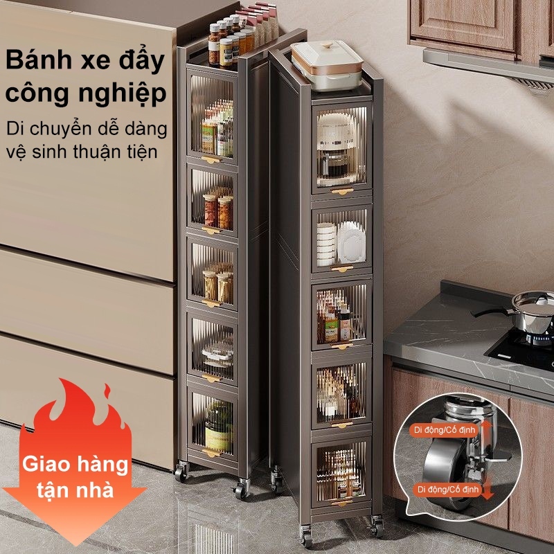 Tủ bếp Đa Năng thép Tiết kiệm không gian Kệ tủ đa năng Chống bụi Có bánh xe Tủ đựng đồ nhà bếp