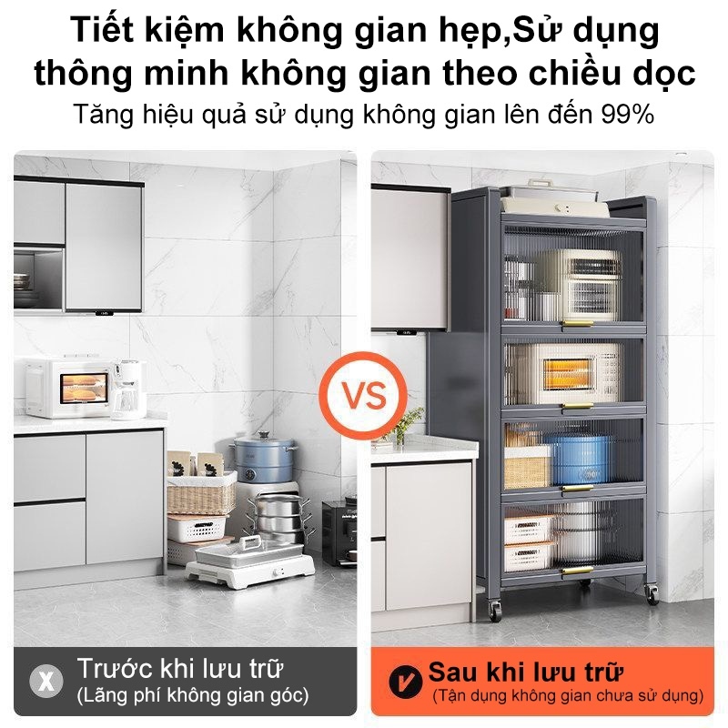 Tủ bếp Đa Năng thép Tiết kiệm không gian Kệ tủ đa năng Chống bụi Có bánh xe Tủ đựng đồ nhà bếp
