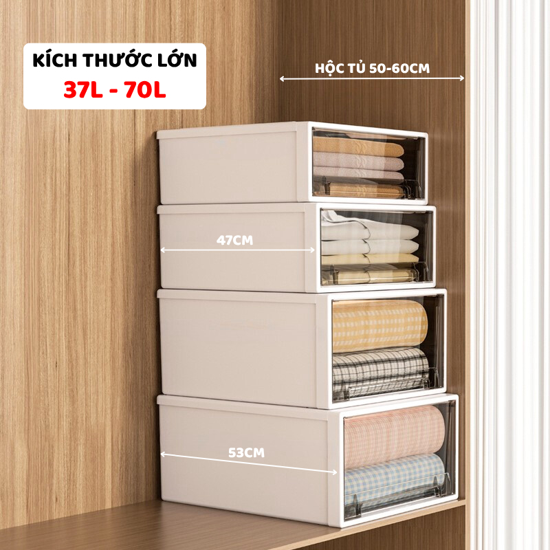 Hộp Ngăn Kéo Enoda Home Size Lớn 70L Ngăn  Kéo Trong Suốt Đen, Xếp Chồng Kiên Cố, Có Chốt Cửa Q006