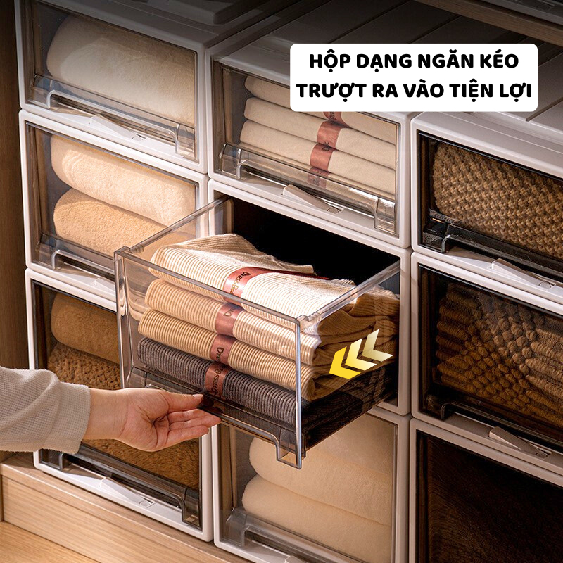 Hộp Ngăn Kéo Enoda Home Size Lớn 70L Ngăn  Kéo Trong Suốt Đen, Xếp Chồng Kiên Cố, Có Chốt Cửa Q006