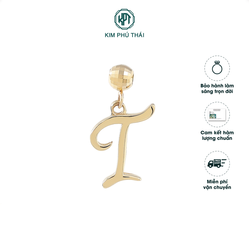 Charm Unisex KIM PHÚ THÁI Vàng 10K Thiết Kế Chữ T Tinh Giản, Thanh Lịch - CTT