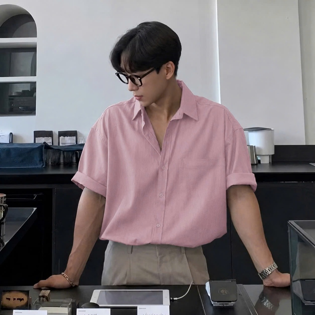 Sơ Mi Nam Mùa Hè Cộc Tay Màu Hồng Nổi Bật Thiết Kế Trẻ Trung Chất Linen Thoáng Mát Halley A42