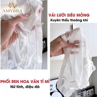 Quần lót cotton phối ren nữ cạp chéo đính nơ,Quần chip ren xuyên thấu cạp thấp gợi cảm AMYBRA L8136