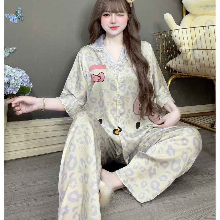 Đồ ngủ dễ thương, đồ bộ nữ đồ mặc nhà, đồ ngủ lụa lạnh cao cấp, pijama mặc nhà họa tiết tiểu thư[38]