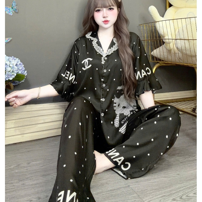 Đồ ngủ dễ thương, đồ bộ nữ đồ mặc nhà, đồ ngủ lụa lạnh cao cấp, pijama mặc nhà họa tiết tiểu thư[38]