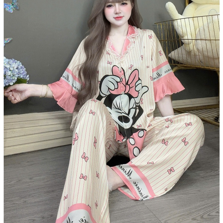 Đồ ngủ dễ thương, đồ bộ nữ đồ mặc nhà, đồ ngủ lụa lạnh cao cấp, pijama mặc nhà họa tiết tiểu thư[38]