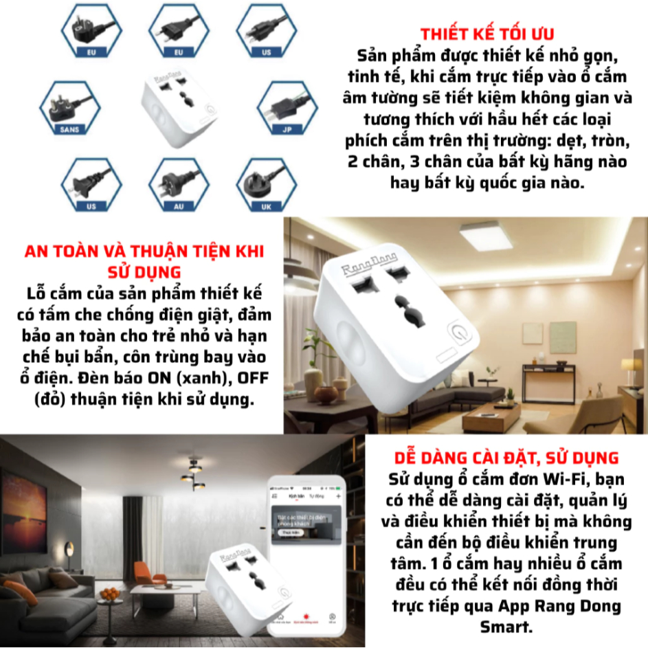 Ổ Cắm Thông Minh Wifi Rạng Đông OC01 – Điều Khiển Qua App, Hẹn Giờ Bật/Tắt, Thiết Kế Nhỏ Gọn