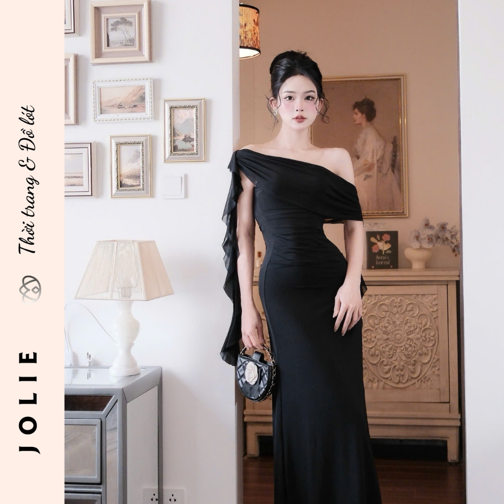Váy Dạ Hội Trễ Vai Dáng Dài Đính Nơ Cao Cấp JOLIE