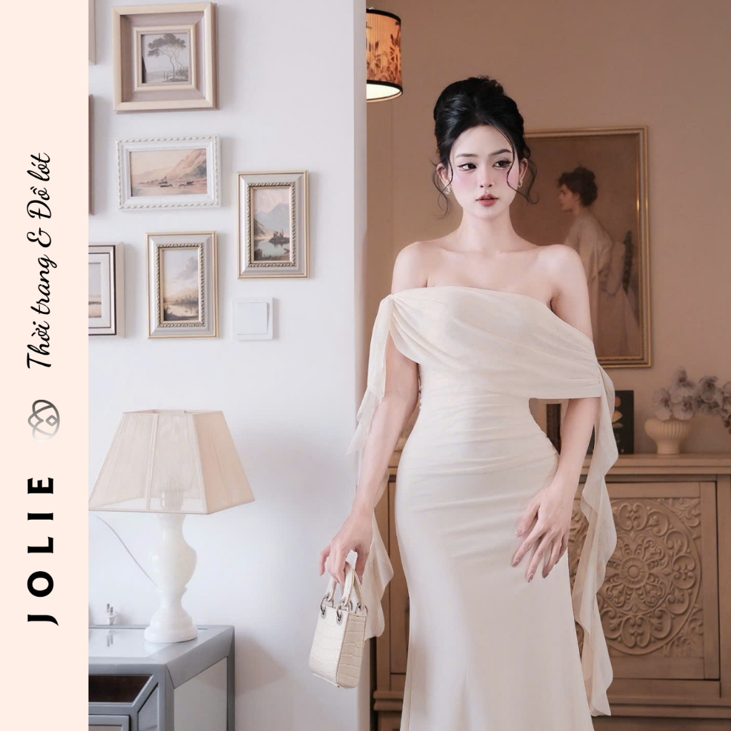 Váy Dạ Hội Trễ Vai Dáng Dài Đính Nơ Cao Cấp JOLIE