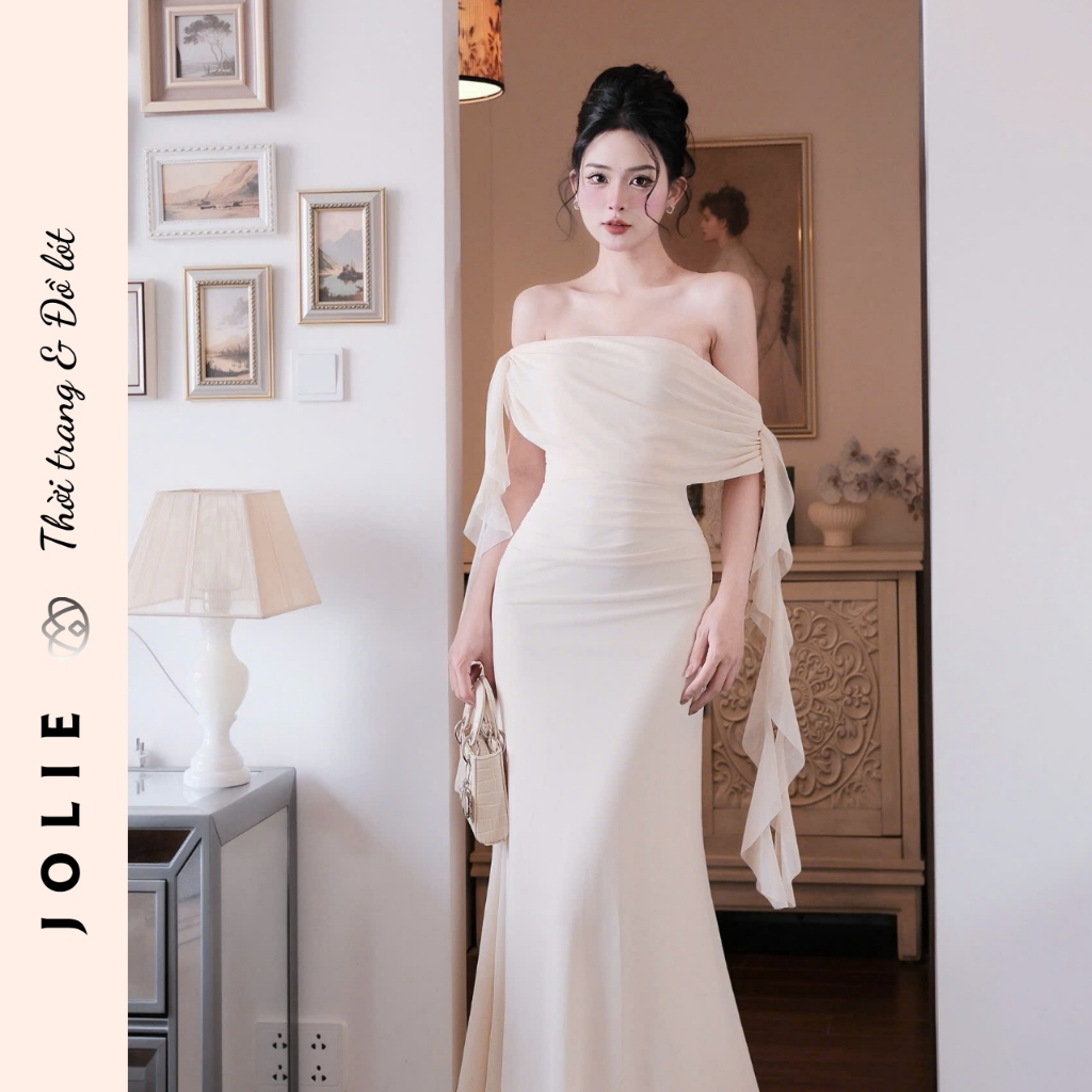 Váy Dạ Hội Trễ Vai Dáng Dài Đính Nơ Cao Cấp JOLIE