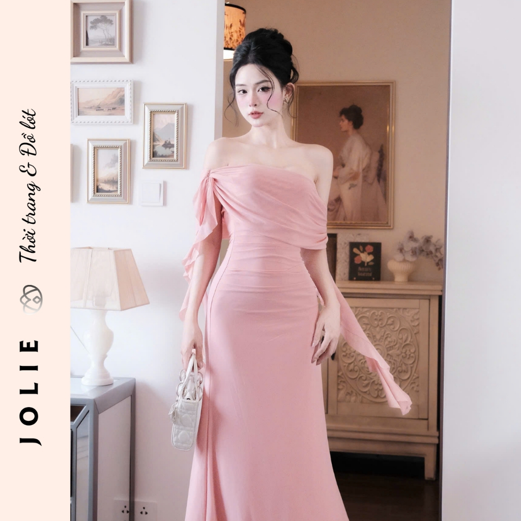 Váy Dạ Hội Trễ Vai Dáng Dài Đính Nơ Cao Cấp JOLIE