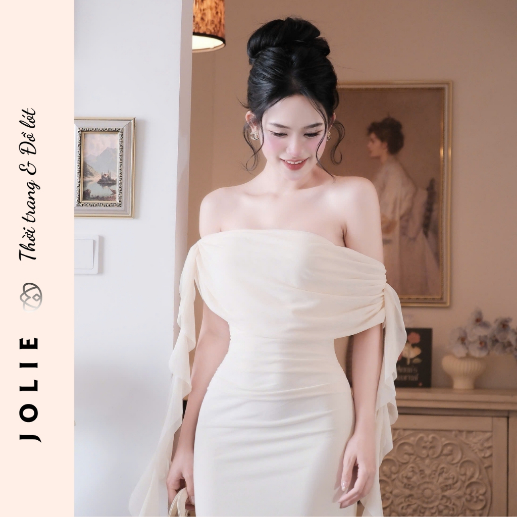 Váy Dạ Hội Trễ Vai Dáng Dài Đính Nơ Cao Cấp JOLIE
