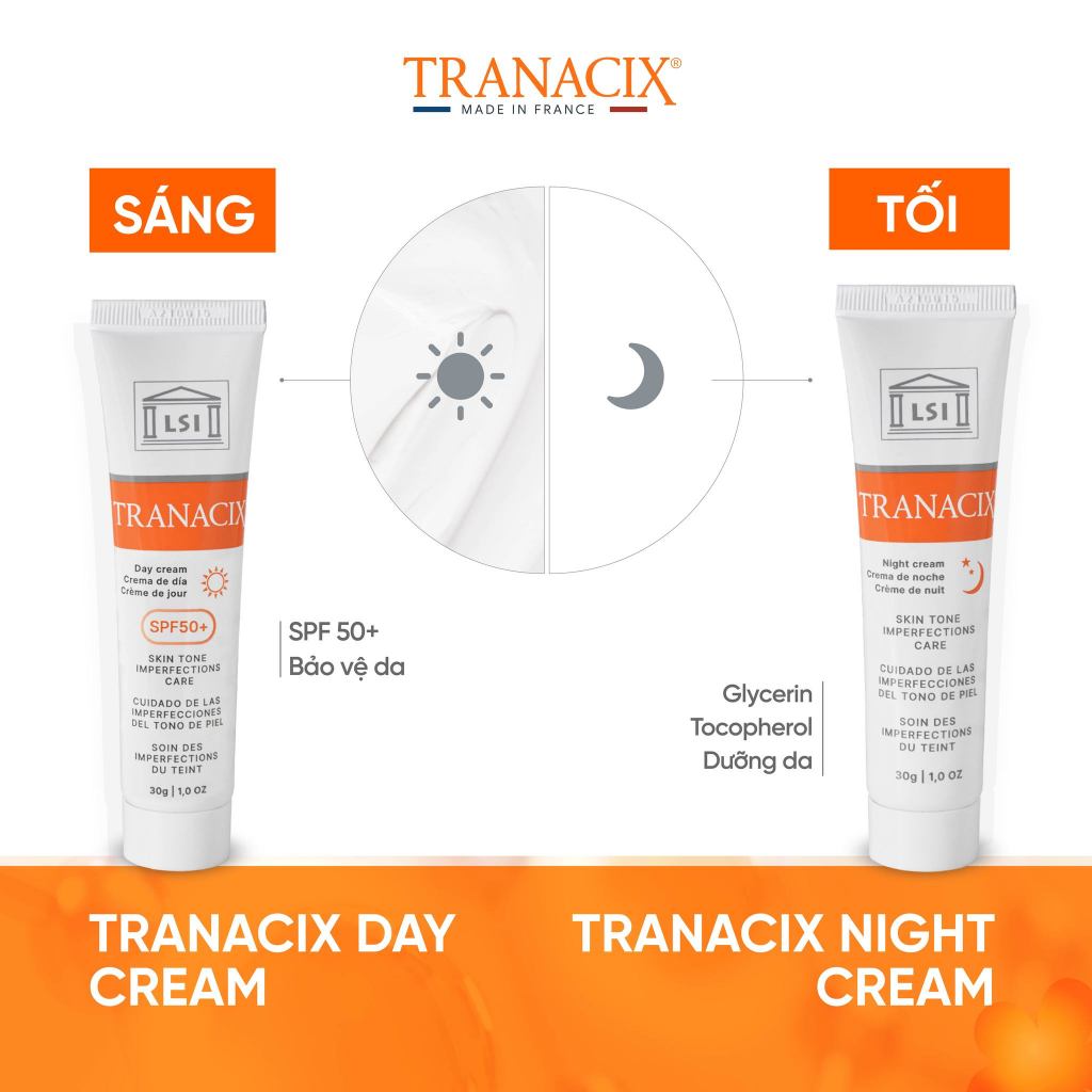 Combo Chăm Sóc Da Ngày & Đêm Tranacix (Day Cream SPF 50+ & Night Cream)