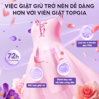 Viên Giặt Xả TOPGIA 3in1 Hương Hoa Hồng Và Lavender Làm Sạch Dịu Nhẹ,Tiện Lợi, Lưu Hương 72H