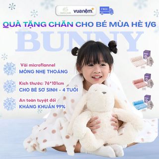 Chăn Hè Cho Bé Vua Nệm Goodnight Bebe Bunny, Mền Lông Mềm Mịn Cho Bé Ngủ Ngon Kèm Thỏ Bông
