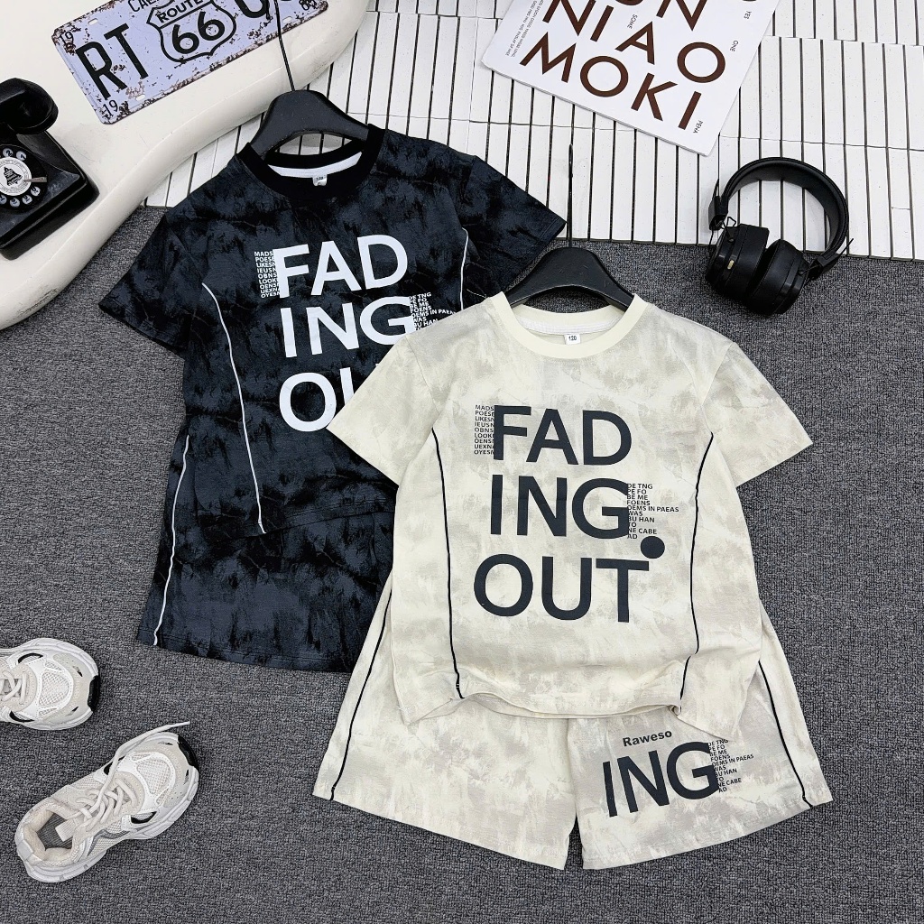 Bộ quần áo cộc tay in loang cá tính chất cotton mềm mát, đứng form cho bé trai từ 17-60kg
