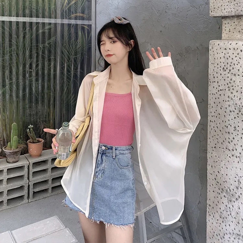 【dynamar】Sẵn-Áo khoác sơ mi voan chống nắng dành cho nữ, mỏng nhẹ, cao cấp, tay dài, thích hợp cho mùa hè.