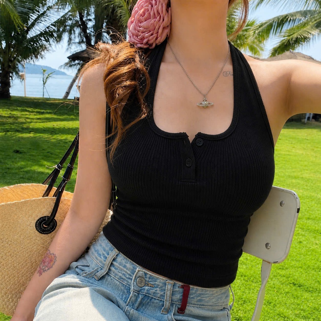 Áo Ba Lỗ Bigsize Nữ Nút Ngực,Áo Croptop Nút Tháo Được Vải Thun Gân Mềm Mại Co Giãn G46