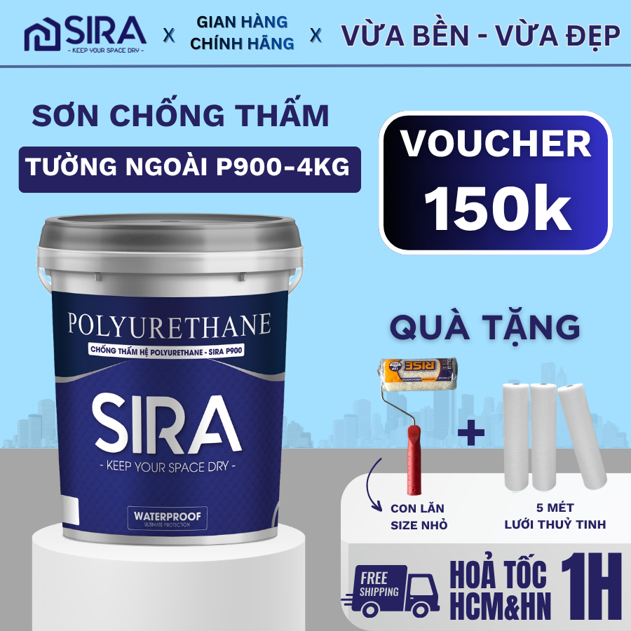 [4KG] Sơn SIRA P900: Siêu Chống Thấm Vết Nứt & Tường Cũ - Tường Mới, Đàn Hồi Cực Tốt, Chống Tia UV