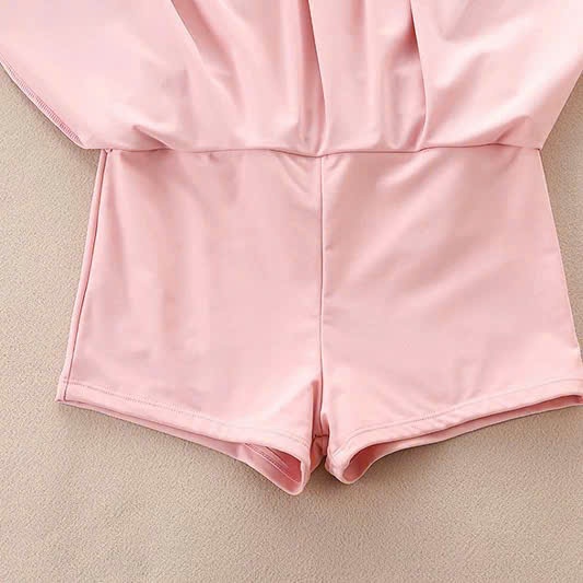 Set đồ bơi đi biển cho bé gái áo tay ngắn màu hồng kèm chân váy xếp ly ngọt ngào năng động