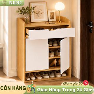Nido Tủ Giày Kệ Giày MDF 12mm 2 Cánh 1 Ngăn Kéo, Tủ Để Giày 60cm Decor Hiện Đại Cho Lối Vào