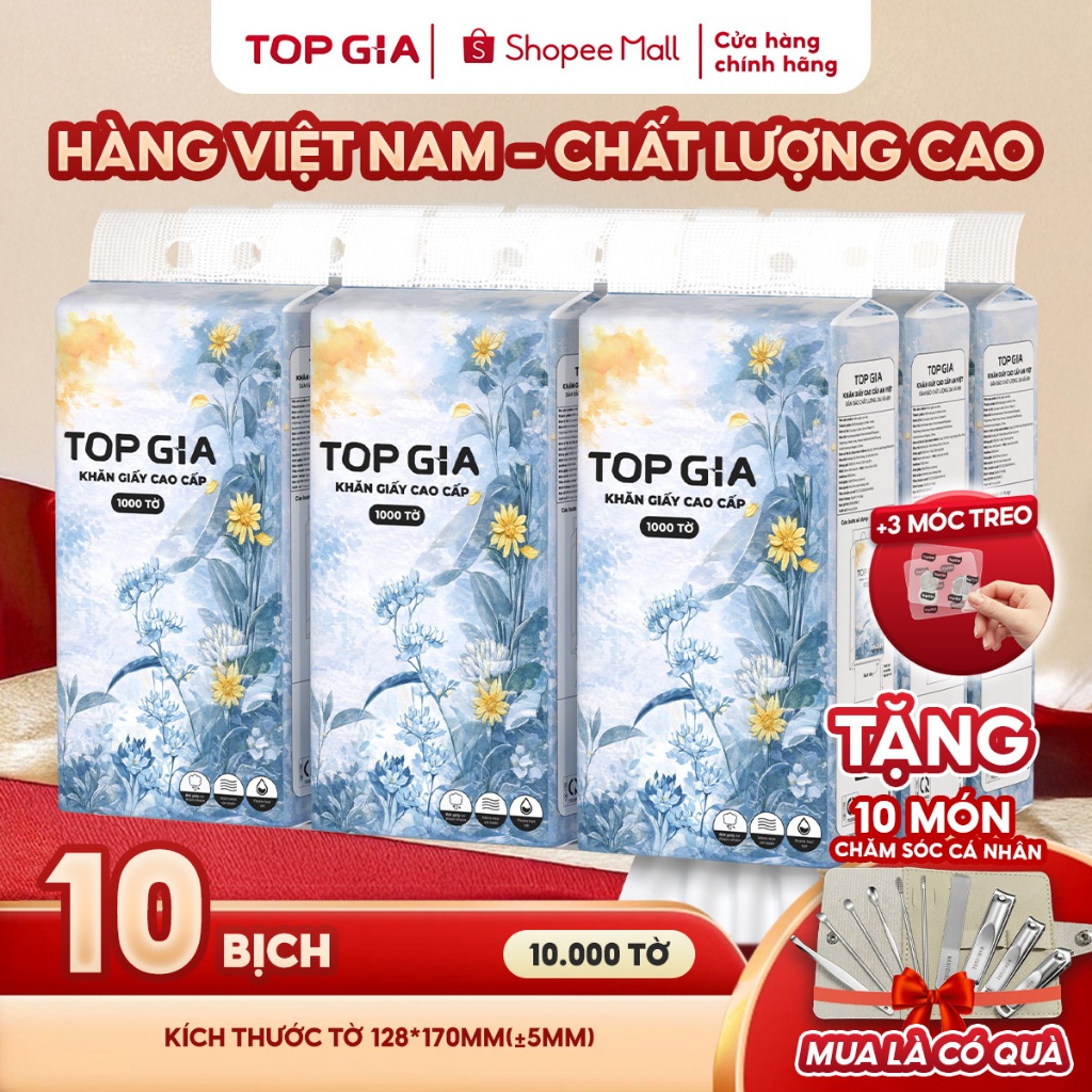 (HÀNG VIỆT NAM CHẤT LƯỢNG CAO) Khăn giấy cao cấp Mộc an Topgia hàng Việt Nam 4 lớp, dày dặn, an toàn cho da