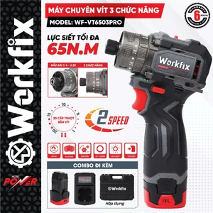 Máy chuyên vít cấp trượt có Búa WORKFIX WF-VT6503PRO, Lực siết 55Nm, Có ngậm vít nhanh - Không than