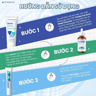 Bộ 3 Trioderma  Hỗ Trợ Giảm Mụn Gel Rửa Mặt 150g + Serum 30ml + Gel mụn 15g Làm Sạch Giảm Mụn