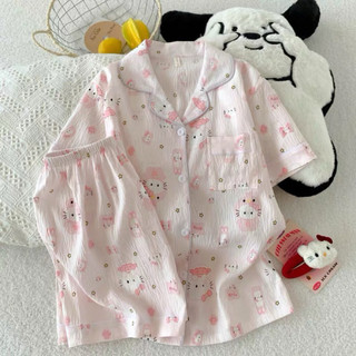 Set bộ pijama chất kate in hình mặt mèo xinh cute