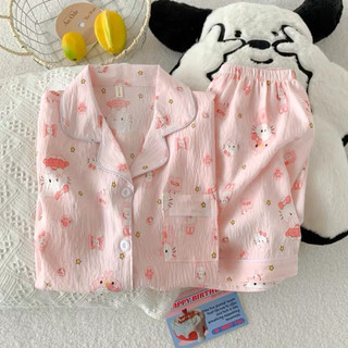 Set bộ pijama chất kate in hình mặt mèo xinh cute