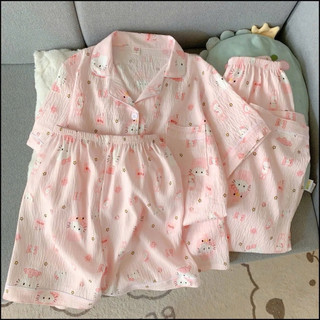 Set bộ pijama chất kate in hình mặt mèo xinh cute