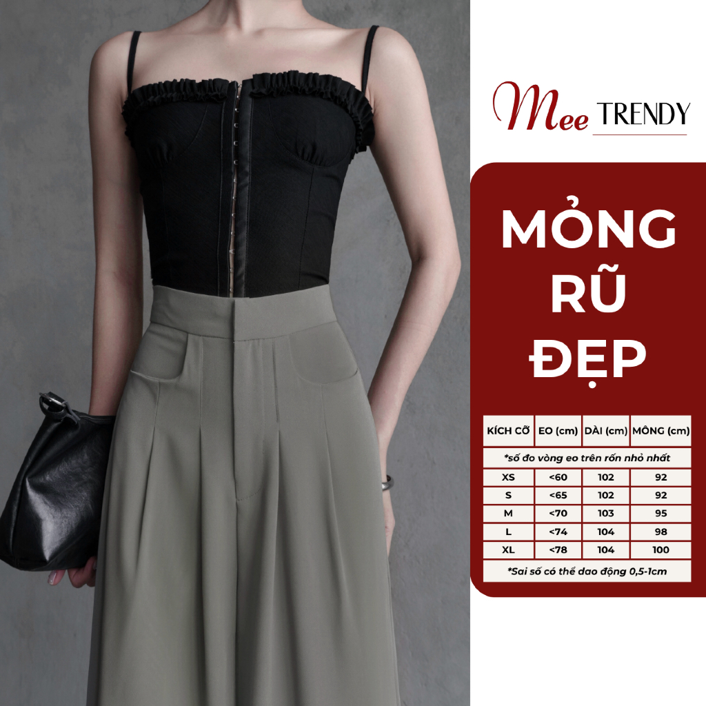 Quần Suông Nữ Ống Rộng Lưng Cao Khóa Gài Túi Chữ U Form Trung Meetrendy [Q3]