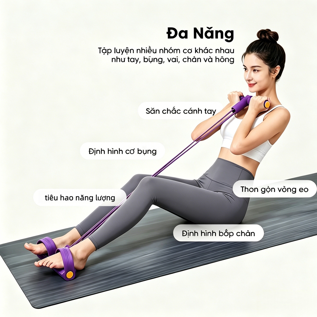 Dây Tập Bụng, Dây Kháng Lực 6 Ống Có Bàn Đạp Chân, Hỗ Trợ Siết Cơ Bụng, Cao Su Tập Bụng Tại Nhà
