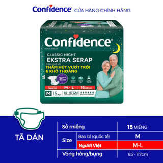 Tã dán ngưới lớn Confidence Thấm Hút Vượt Trội & Khô Thoáng M-L/ L-XL 15 miếng