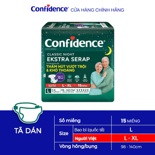 Tã dán ngưới lớn Confidence Thấm Hút Vượt Trội & Khô Thoáng M-L/ L-XL 15 miếng