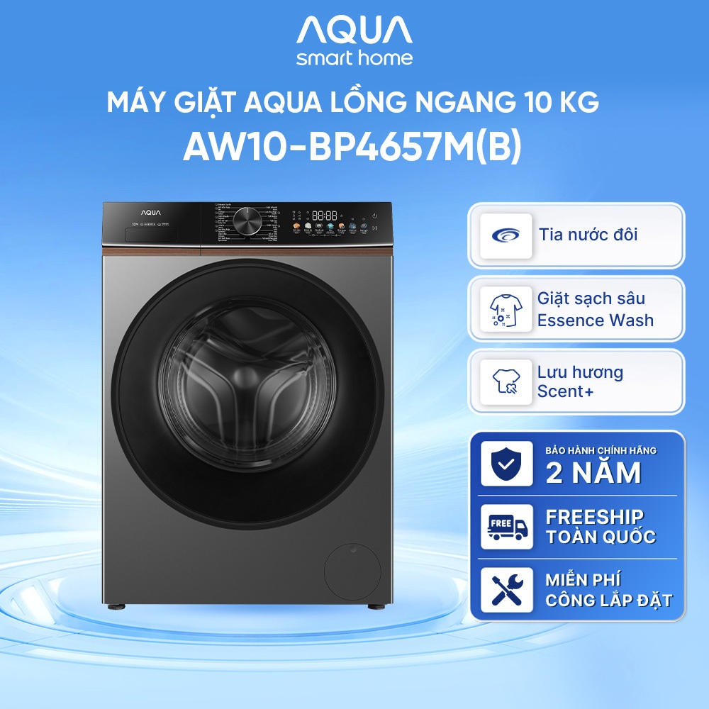 Máy giặt lồng ngang AQUA Inverter 10kg AW10-BP4657M(B) -  Freeship toàn quốc - Bảo hành 2 năm