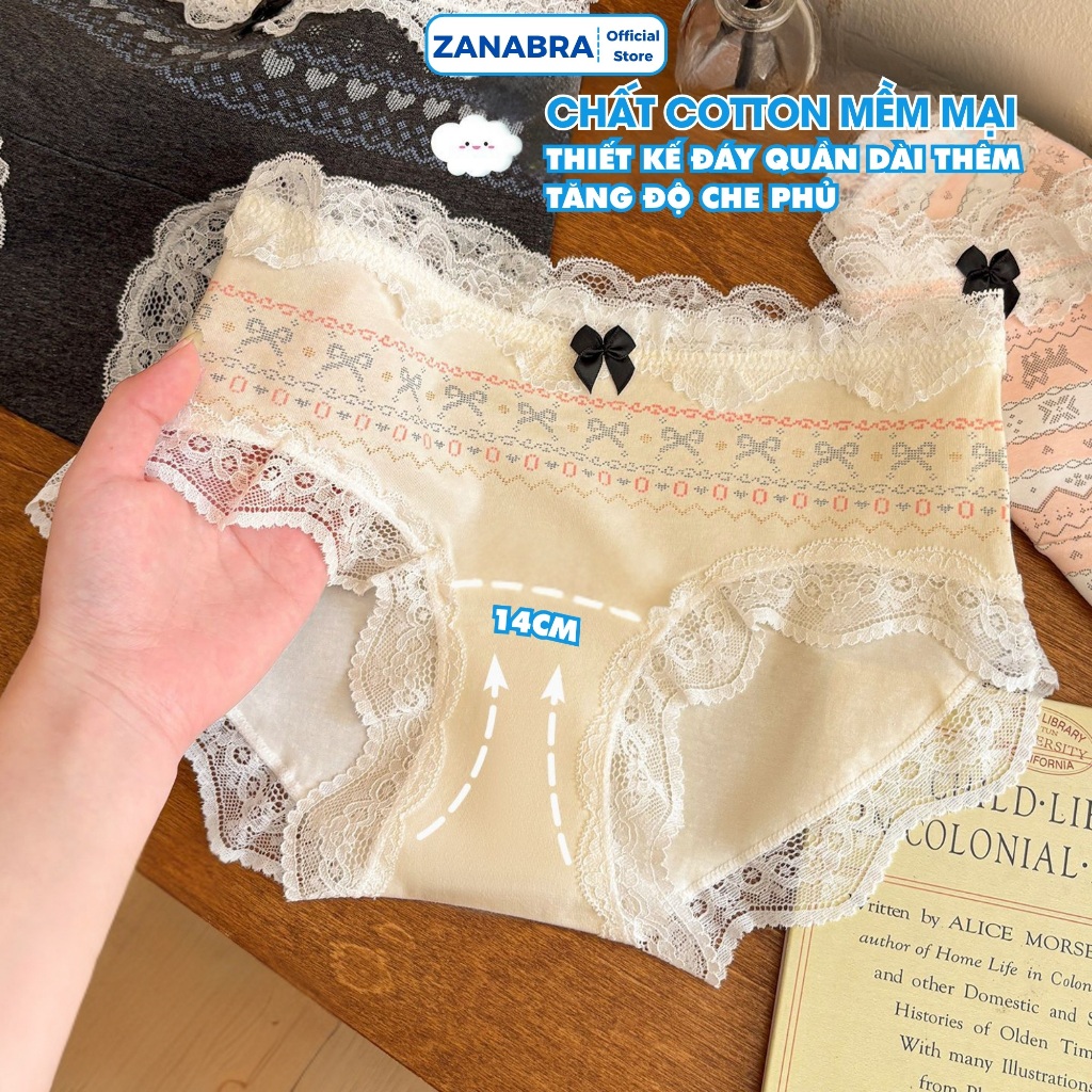 Quần Lót Nữ cạp vừa viền phối ren cá tính, Quần Chip Nữ cotton mềm mại form ôm dáng đáy lót kháng khuẩn ZANABRA L6011