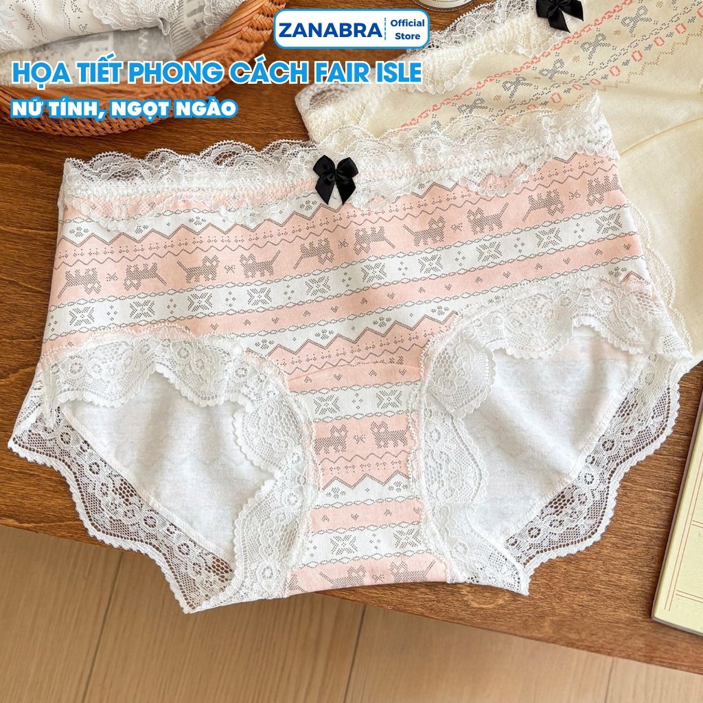 Quần Lót Nữ cạp vừa viền phối ren cá tính, Quần Chip Nữ cotton mềm mại form ôm dáng đáy lót kháng khuẩn ZANABRA L6011