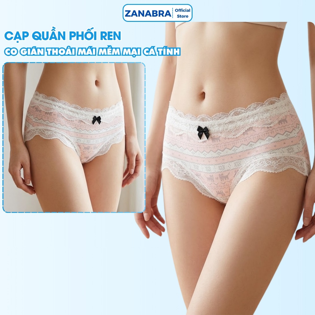 Quần Lót Nữ cạp vừa viền phối ren cá tính, Quần Chip Nữ cotton mềm mại form ôm dáng đáy lót kháng khuẩn ZANABRA L6011