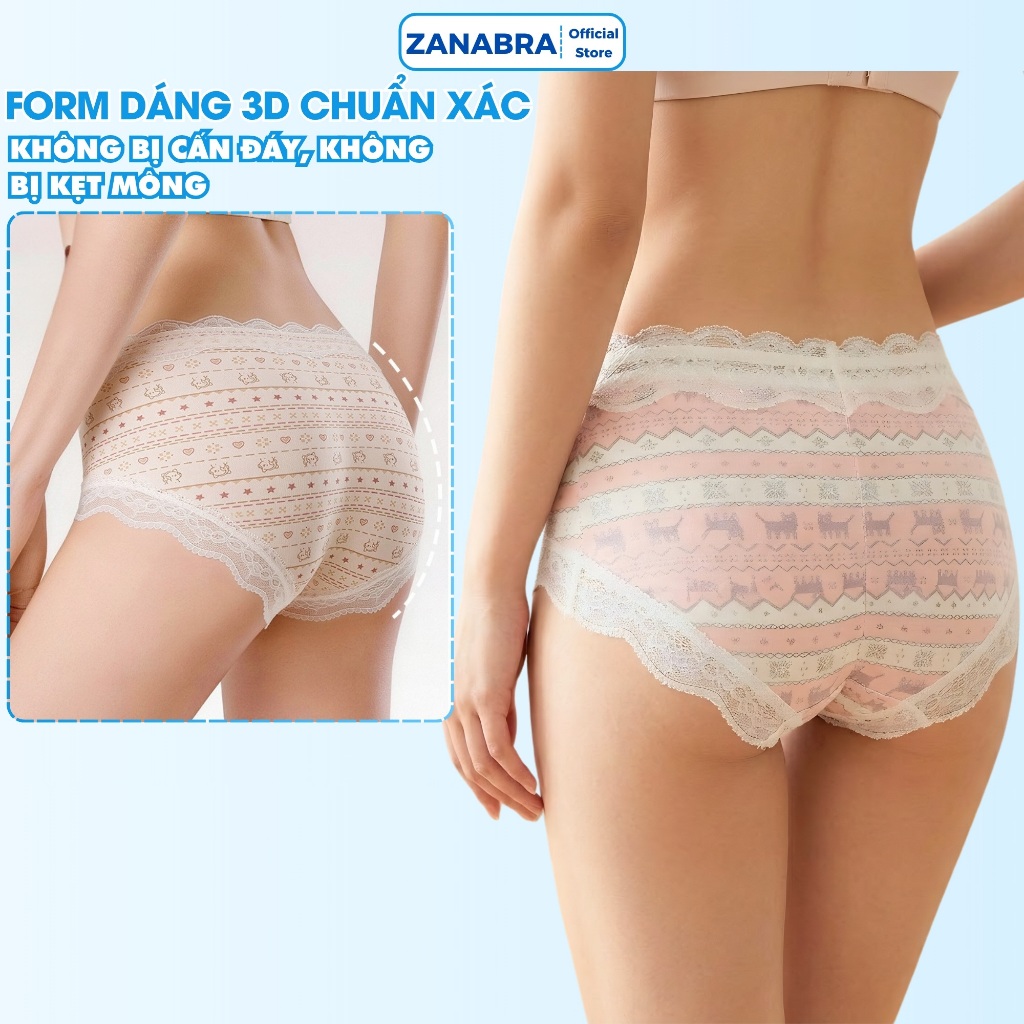 Quần Lót Nữ cạp vừa viền phối ren cá tính, Quần Chip Nữ cotton mềm mại form ôm dáng đáy lót kháng khuẩn ZANABRA L6011