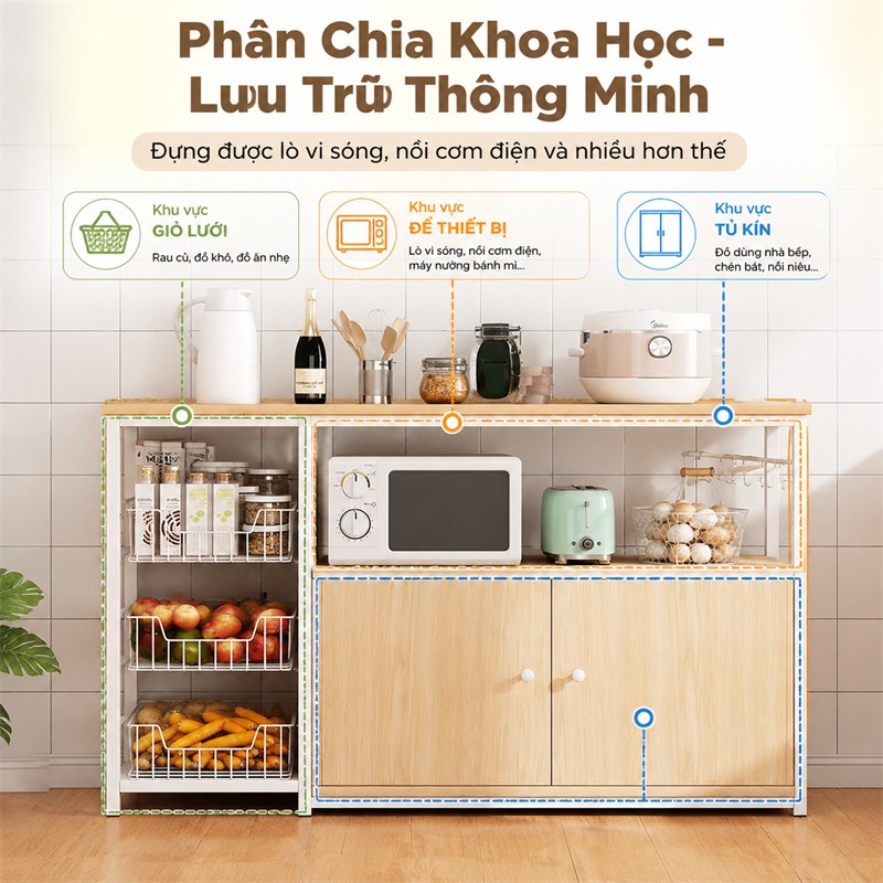 Kệ đựng đồ nhà bếp đa năng khung thép carbon Bàn làm việc nhà bếp chất lượng Kệ để đồ nhà bếp chắc chắn