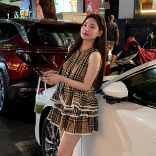 Set áo sát nách chân váy kẻ MIA nữ phong cách tiểu thư vintage mặc đi chơi cực xinh S181