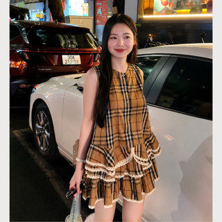 Set áo sát nách chân váy kẻ MIA nữ phong cách tiểu thư vintage mặc đi chơi cực xinh S181