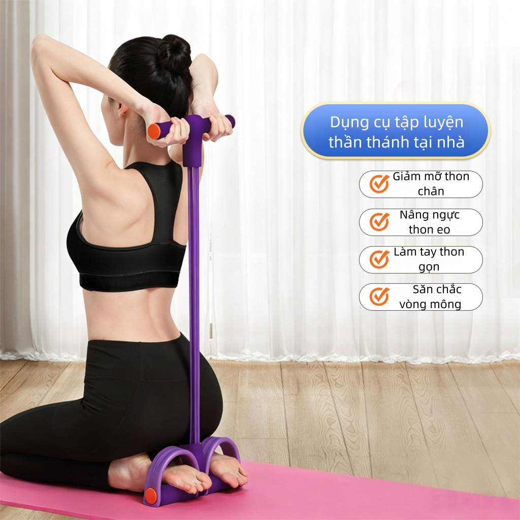 Dây Tập Bụng, Dây Kháng Lực 6 Ống Có Bàn Đạp Chân, Hỗ Trợ Siết Cơ Bụng, Cao Su Tập Bụng Tại Nhà