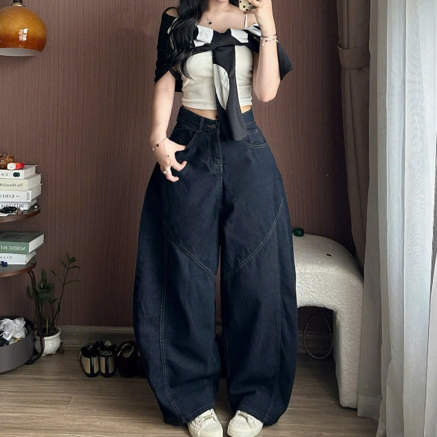 Quần Jeans Nữ Ống Cong Phối Line Chỉ Nổi Túi  Sau Cá Tính Tôn Dáng Che Khuyết Điểm Thoải Mái Đi Làm Đi Học Joolate 996